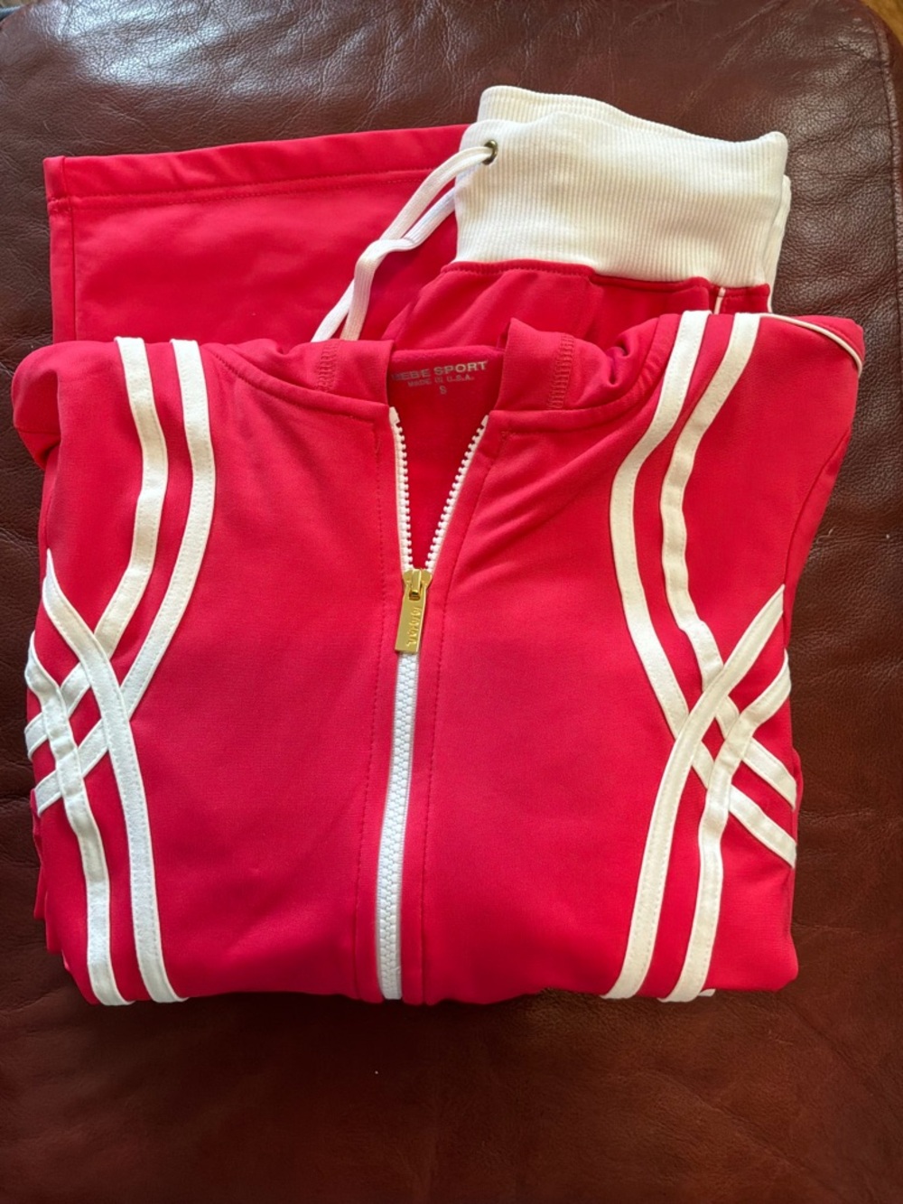 VINTAGE Bebe Sport Y2K Pink & White Tracksuit Hooded Jacket & Capri Pants-NWT